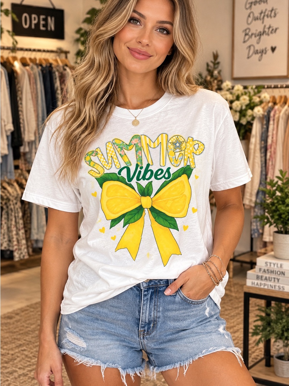 180 Summer Vibes White Graphic Tee - Yellow Bow Design